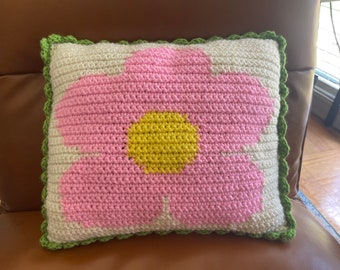 Retro Flower Pillow Crocheted