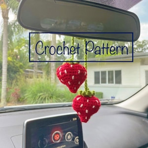 Crochet Pattern- Strawberries Car Charm (Please read item description before purchasing)