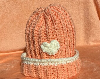 Crochet heart beanie