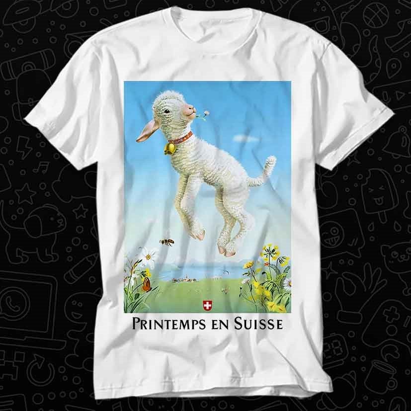 1945 Spring In Switzerland Sheep Travel Poster T Shirt Best Seller Gift Unisex Top Adult Tee Music Movie OZ518