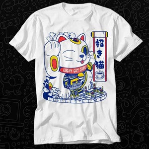 Maneki Neko Lucky Cat Fortune Happiness Wealth T Shirt Gift For Womens Mens Unisex Top Adult Tee Vintage Music Best Movie OZ238