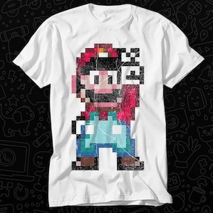 Mario Gamer Geek Nerd Online Gaming C64 8bit Arcade Pixelart T Shirt Gift Womens Mens Unisex Top Adult Tee Vintage Music Movie OZ189