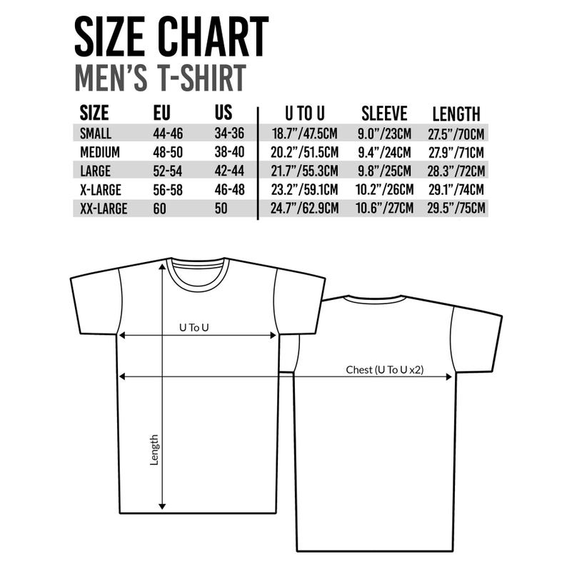 the size chart for a men's t - shirt