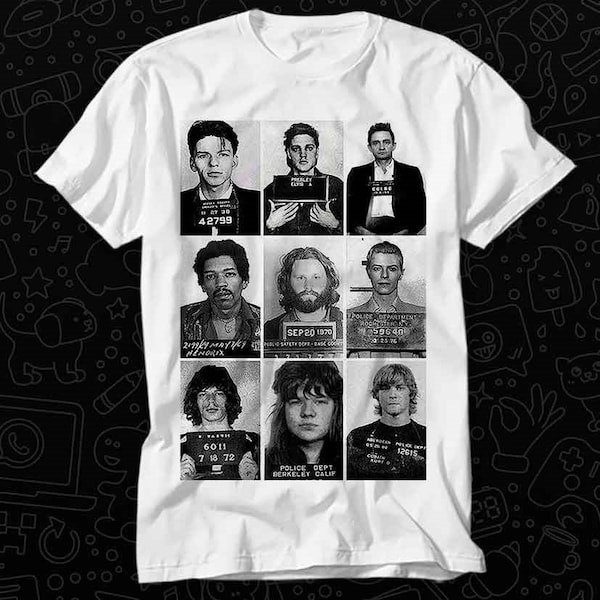 Celebrities Mugshot Rock Stars T Shirt Gift For Womens Mens Unisex Top Adult Tee Vintage Music Best Movie OZ414