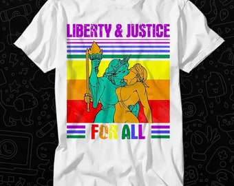 LGBT Gay Liberty And Justice For All Shirt Proud Pride Lesbian Love T Shirt Gift Unisex Top Adult Tee Vintage Music Best Movie OZ474