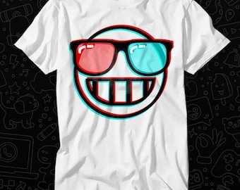 Smile Face Emoji Sun Glasses 3D T Shirt Gift For Womens Mens Unisex Top Adult Tee Vintage Music Best Movie OZ148