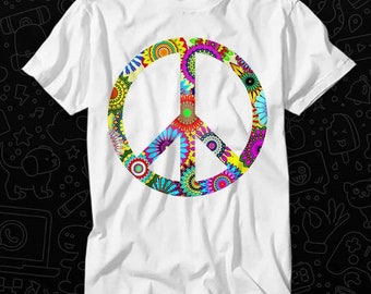 Peace Sign Cool Retro Flowers Design T Shirt Gift For Womens Mens Unisex Top Adult Tee Vintage Music Best Movie OZ308