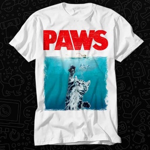 Paws Kitten Jaws Cute Cat Fun T Shirt Gift For Womens Mens Unisex Top Adult Tee Vintage Music Best Movie OZ119