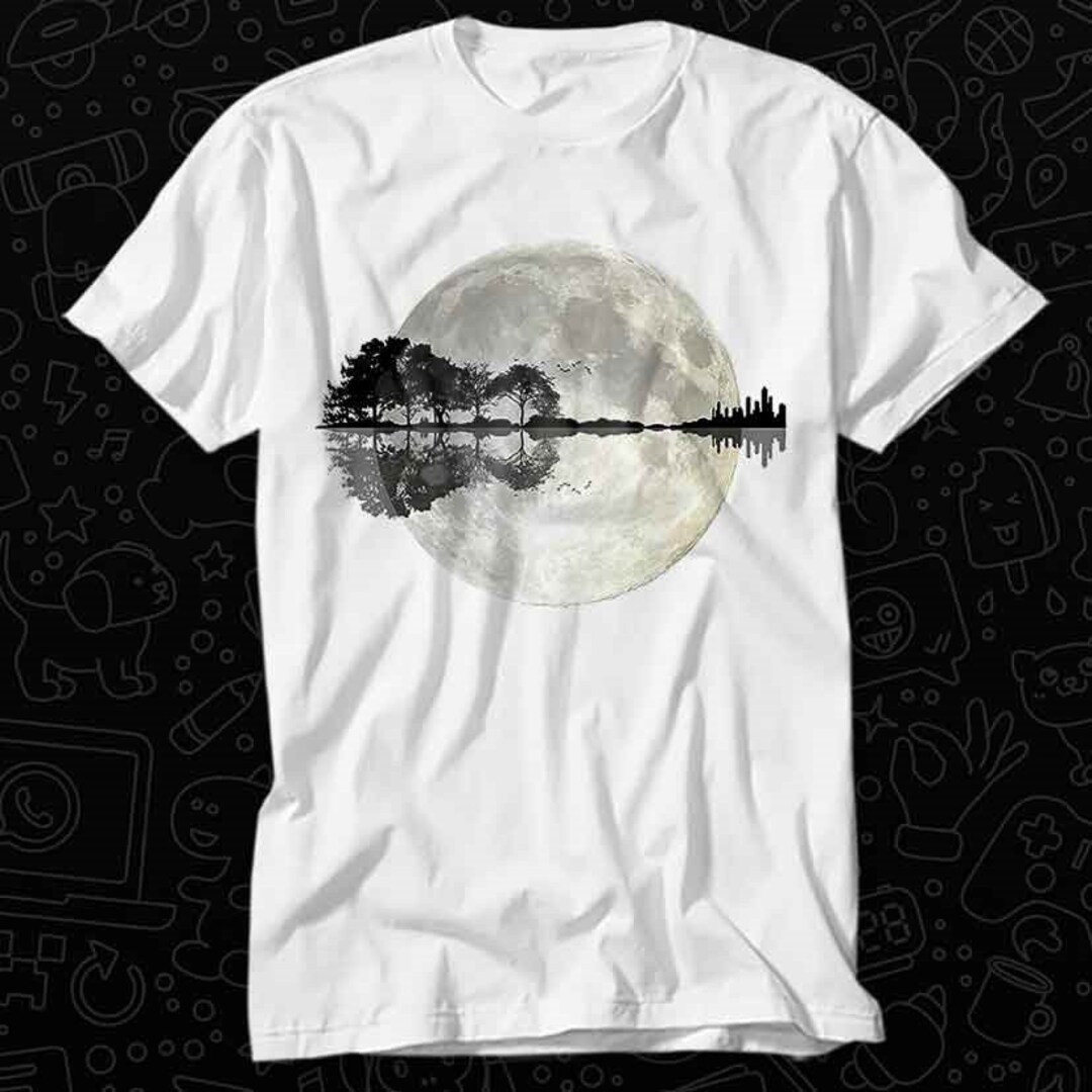GUITAR NATURE REFLECTION MOON T-SHIRT DARK PURPLE