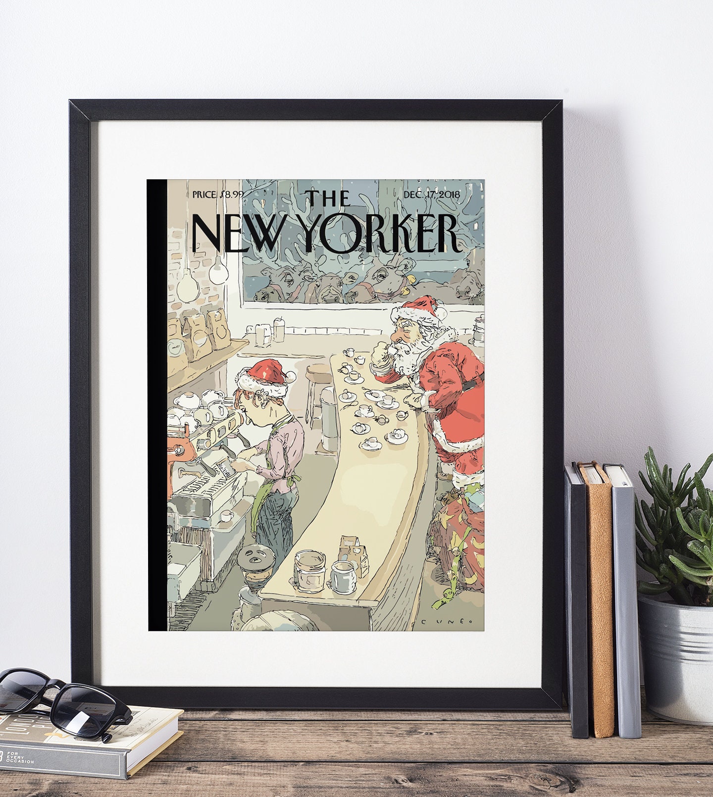 Christmas Digital Download Prints, New Yorker Christmas Cover, Santa