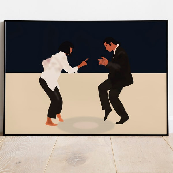 Downloadable Pulp Fiction Wall Decor, Uma Thurman John Travolta Dancing Print, Digital Cartoon Poster, Popular Printable Movie Character Art