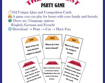 Funniest Party Game, Quiz and Competition Cards (Digital Download)