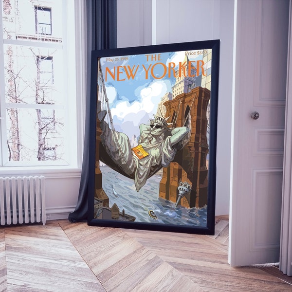 The New Yorker Wall Art, Statue Of Liberty Print, Abstract Trendy Art Prints, Magazine Cover Digital Download, Apartment Wall Decor