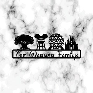 KuttyArts Custom Disney Park metalen bord, metalen bord in Disney-stijl, aangepast Disney metalen bord, Mickey Wall Hanging, bord familienaam, muurkunst