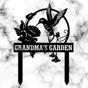 Custom Hummingbird Metal Garden Stake: Personalized Flower Sign