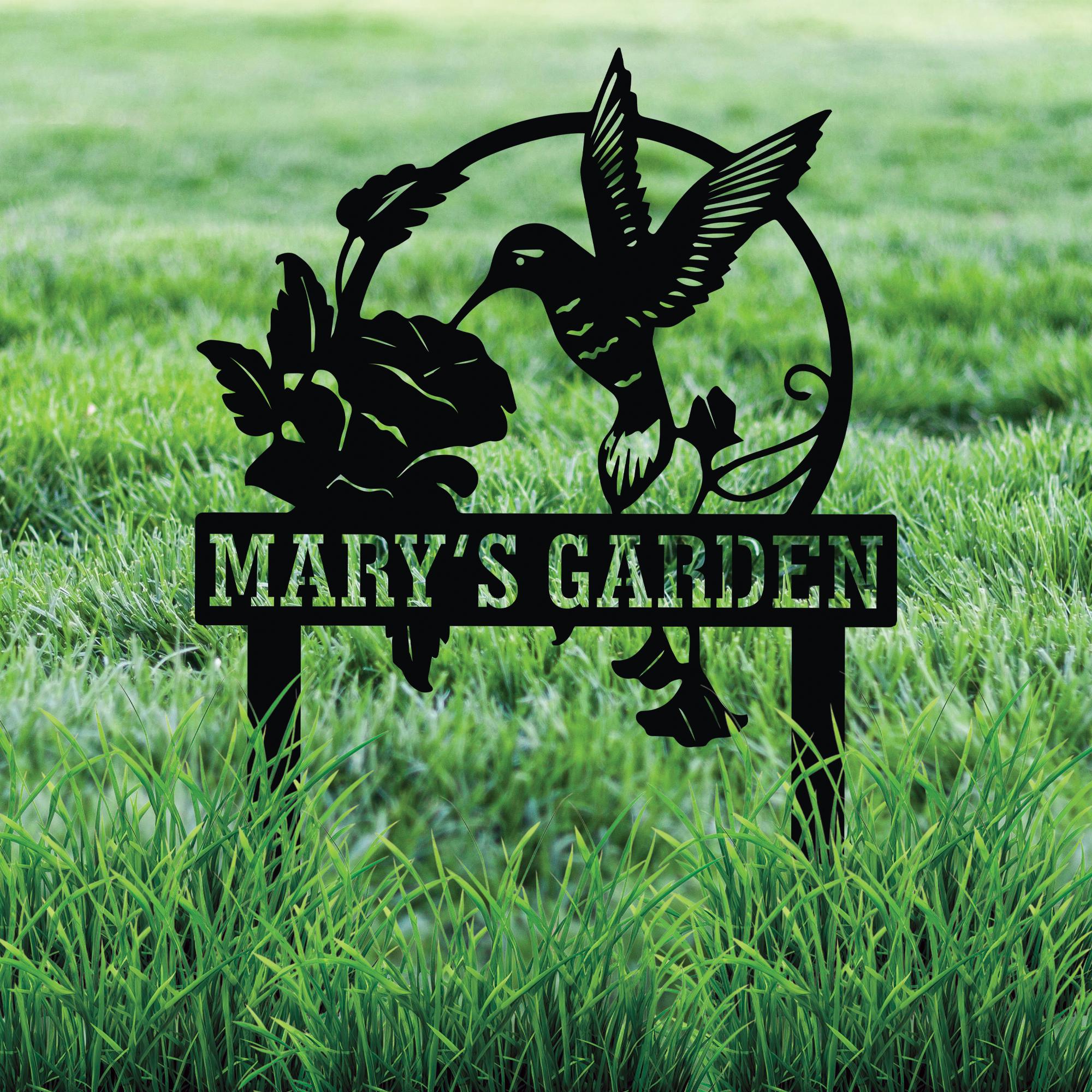 KuttyArts - Cartello in metallo personalizzato con colibrì per giardino: cartello con paletto a forma di colibrì, decorazione per esterni. - Italia