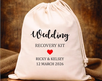 Bolsas personalizadas para kits de recuperación de bodas: bolsitas de lona de algodón para recuerdos, bolsas para la resaca, bolsas con cordón.