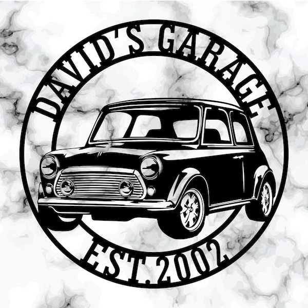 Custom Mini Cooper Metal Garage Sign: Personalized Car Wall Art, Garage Decor, Dad gift
