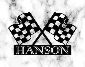 KuttyArts Custom Checkered Race Flags Personalized, Metal Race Flags - Racing Gift - Personalized Racing Sign -Racing Car Sign -Racer Gifts