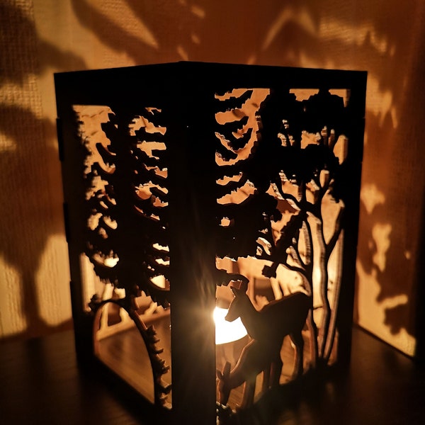 Candle Holder Laser Cut Tree & Animals Lamp wood Tea light Lantern Votive Gift | SVG, DXF, AI
