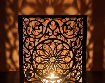 Candle Holder Laser Mandala Lamp wood Tea light Lantern Votive Gift | DXF, AI, EPS