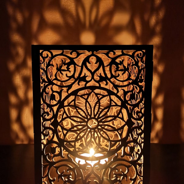 Candle Holder Laser Mandala Lamp wood Tea light Lantern Votive Gift | DXF, AI, EPS