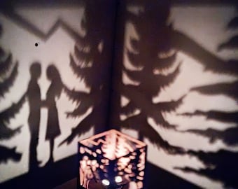 Candle Holder Laser Cut Tree & Couple Lamp wood Tea light Lantern Votive Gift | SVG, DXF, AI