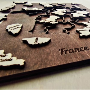 De kaart van Frankrijk, de houten kaartpuzzel van Frankrijk, Lasergesneden puzzel, Houten speelgoedpuzzelkaart | DXF, AI, EPS Actief