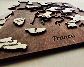 Carte de France, Puzzle de carte en bois de France, Puzzle découpé au laser, Carte de puzzle jouet en bois | DXF, IA, EPS Actif