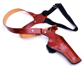 Genuine Leather Shoulder Holster for S&W Model 686, 60, 66, 10, 19 - Vertical Draw