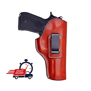 Leather Concealed Carry Holster for S&W MP9 Shield, 5906, 6909 - IWB Belt Holster