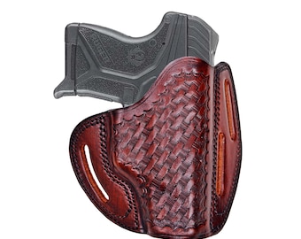 Leather Holster For Ruger LCP 380 Auto, Premium Leather, Basket Weave