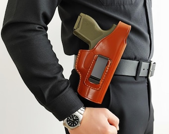 Leather Belt Holster Fits Glock 17 19 21 23 26 27 29 30 42 43x - OWB & IWB - Premium Leather