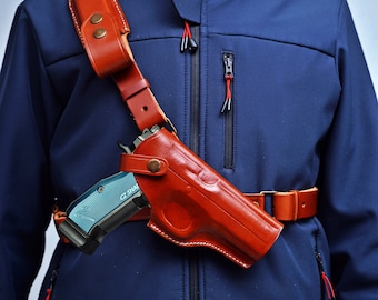 Handmade Leather Chest Holster: Fits Browning Hi Power & 1911