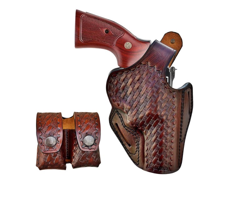 Étui en cuir pour Ruger GP100, SP101 357 Mag - natté Marron
