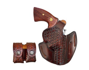 Leather Belt Holster for Colt Python, King Cobra & Viper - 3 Slot Belt Loops - Thumb Break