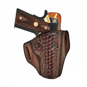 Sporty Leather Holster Fits Glock 17, 19, 21, 23, 26, 27, 29, 30, 42, 43x - Basket Pattern