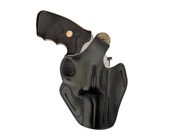 Leather Belt Holster Fits Taurus 856 Defender, 605 3 inch, 692, 82 - Thumb Break