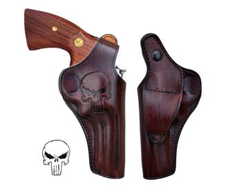 Handmade Leather OWB Holster: Ruger GP100 & SP101, Custom Pattern