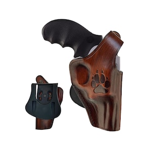 Genuine Leather Paddle Holster for S&W Model 686, 586, 60, 10, 19 - 357 Magnum - Paw Desing