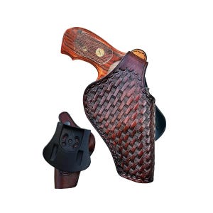 Leather Paddle Holster For Ruger GP100, SP101 - Premium Leather - Basket Weave