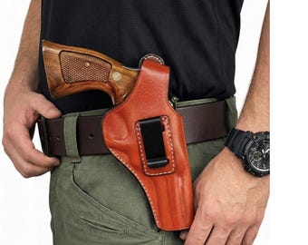 OWB/IWB leren riemholster past op Ruger GP100, SP101, 357 Magnum