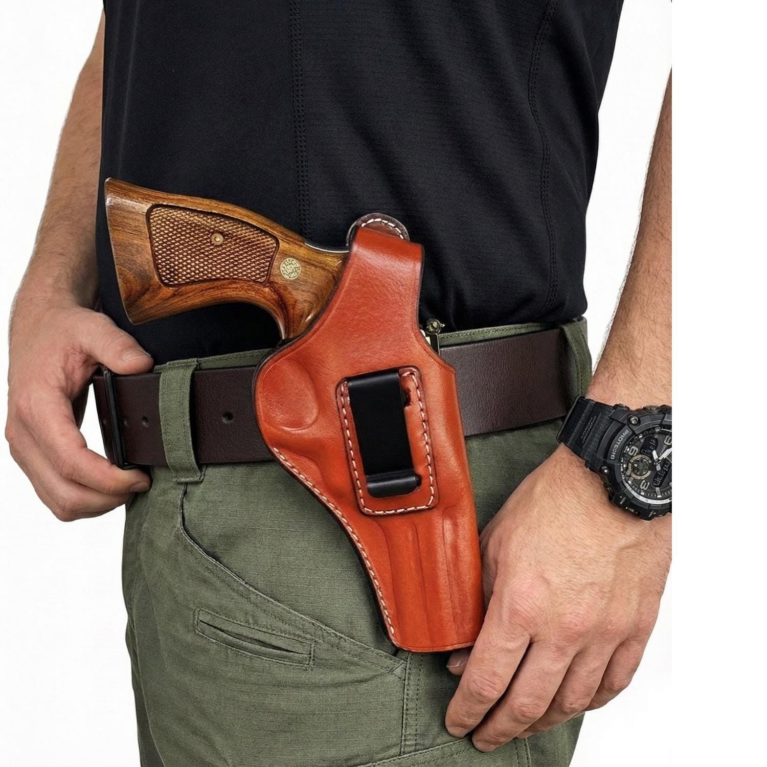 Étui de ceinture en cuir OWB/IWB pour Ruger GP100, SP101, 357 Magnum - France