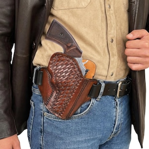 Leather Holster Fits Taurus 856 Defender, 605, 692, 82 - Basket Weave