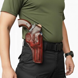 Leather Paddle Holster For Kimber K6S DASA 357 Magnum, Fits 3 inch and 4 inch Barrels