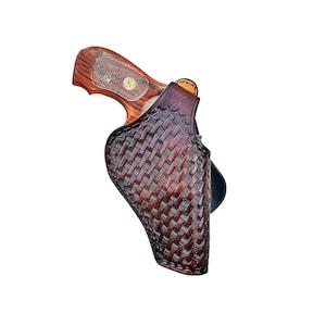 Leather Paddle Holster For Ruger GP100, SP101 - Premium Leather - Basket Weave