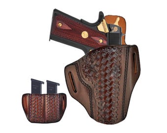 Handmade Leather OWB Holster: Basket Weave, Taurus G2S/G2C/G3C