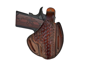 Handmade Leather Belt Holster: Basket Weave, Taurus G2S/G2C/G3C