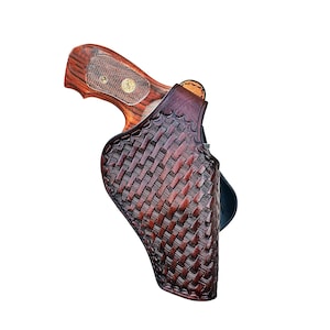 Leather Paddle Holster For Taurus Judge 45 Colt/ 410 GA - Basket Weave