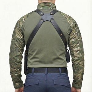 Leather Shoulder Holster Fits Ruger Security 9mm, P85, SR9, SR9C, LC9 - Double Magazine Pouch image 4